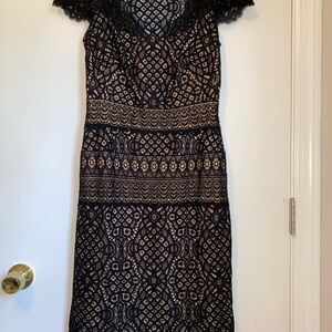 Tadashi Shoji Black and Cream Lace Midi Dress